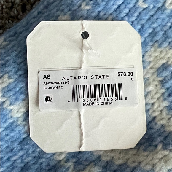 NWT Altar’d State thick blue& white crew neck sweater - Picture 6 of 7